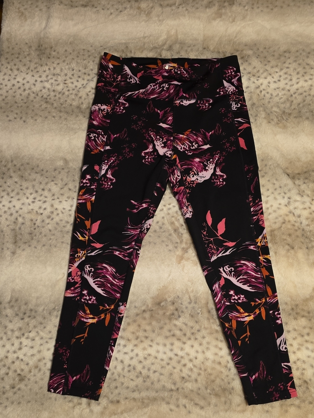 Body Glove Black Activewear Leggings with Pink Floral Print